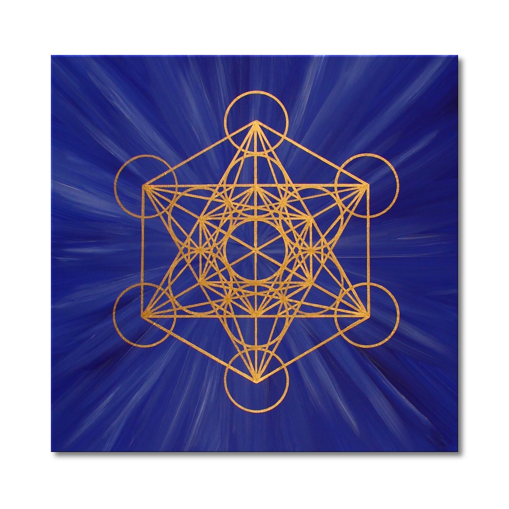 Leinwandbild Würfel des Metatron Konzentration in Gold ab Größe 50cm x 50cm - Energiebild handgemalt