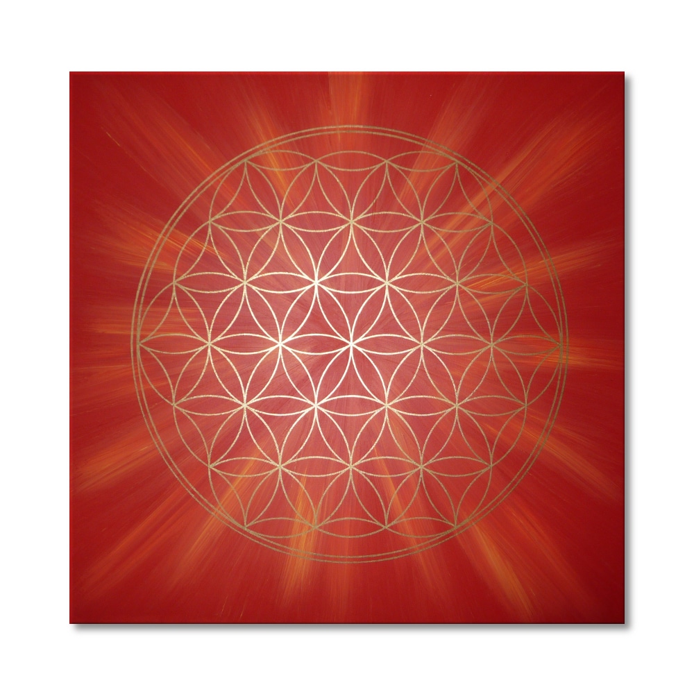 Leinwandbild Blume des Lebens Erdung und Kraft in Gold ab Größe 30cm x 30cm - Energiebild handgemalt