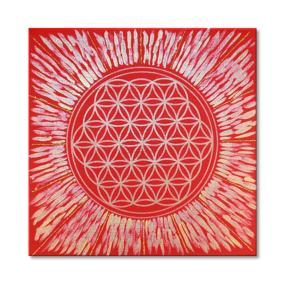Leinwandbild Blume des Lebens Kraft der Sonne in Gold ab Größe 30cm x 30cm - Energiebild handgemalt