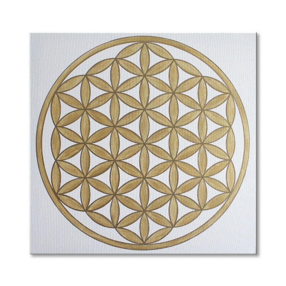 Leinwandbild Blume des Lebens Vollkommenheit in Gold ab Größe 30cm x 30cm - Energiebild handgemalt