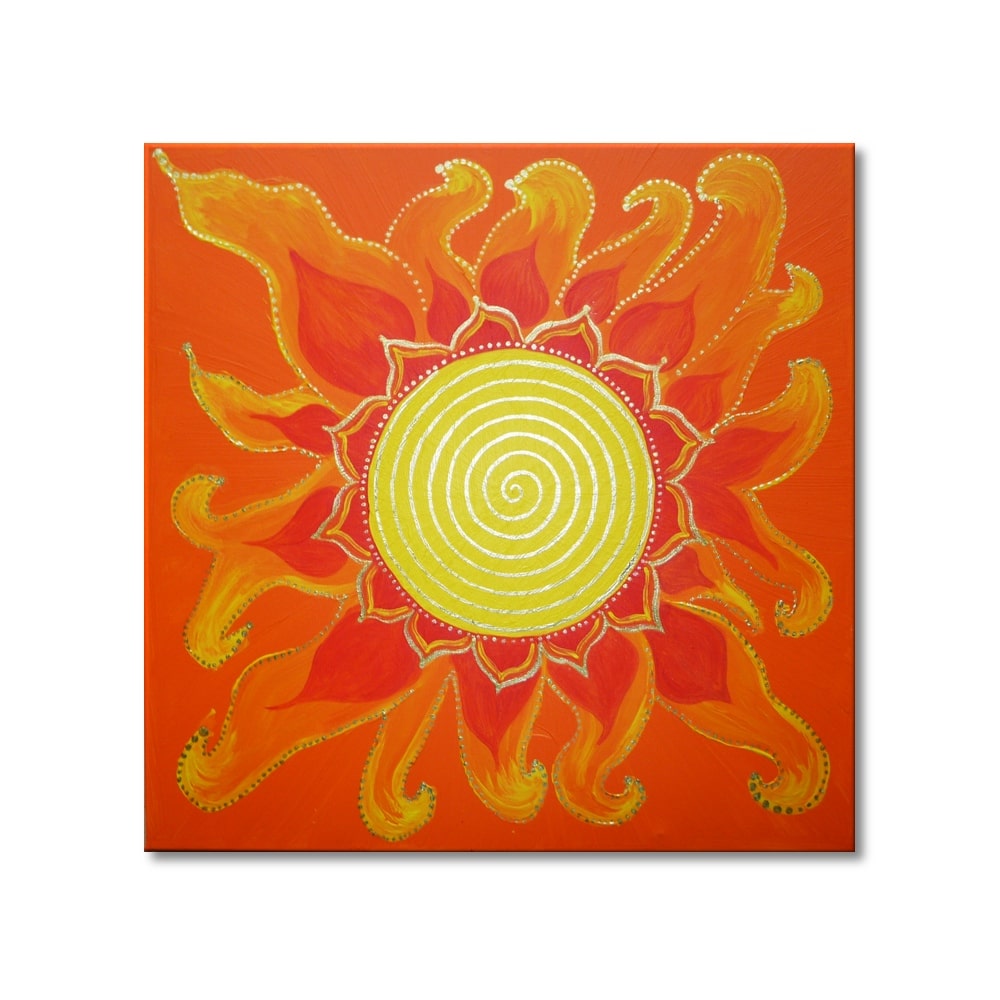 Leinwandbild Spirale Solarplexus in Gold ab Größe 50cm x 50cm - Energiebild handgemalt