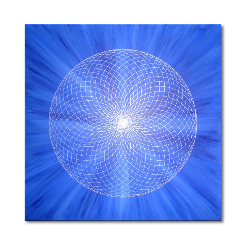 Original - Torus Acryl & Silber, 90 × 90 cm – vibrierende Torusform in Blau mit Tiefenwirkung – sofort verfügbar