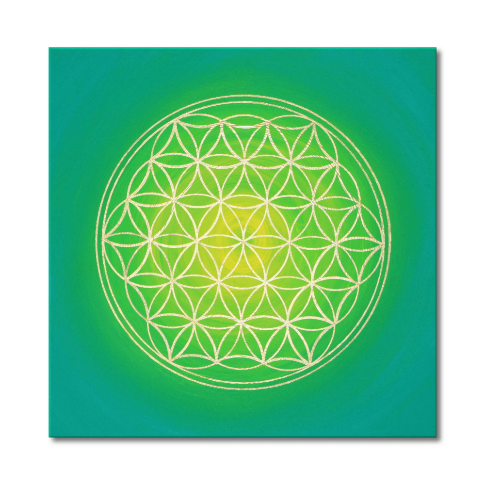 Blume des Lebens Leinwandbild in Gold "Lagune" ab Größe 30cm x 30cm - Energiebild handgemalt