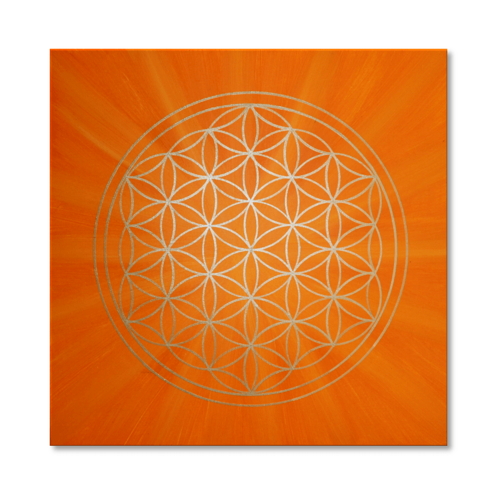 Blume des Lebens Leinwandbild Sonnenstrahlen in Gold ab Größe 30cm x 30cm - Energiebild handgemalt