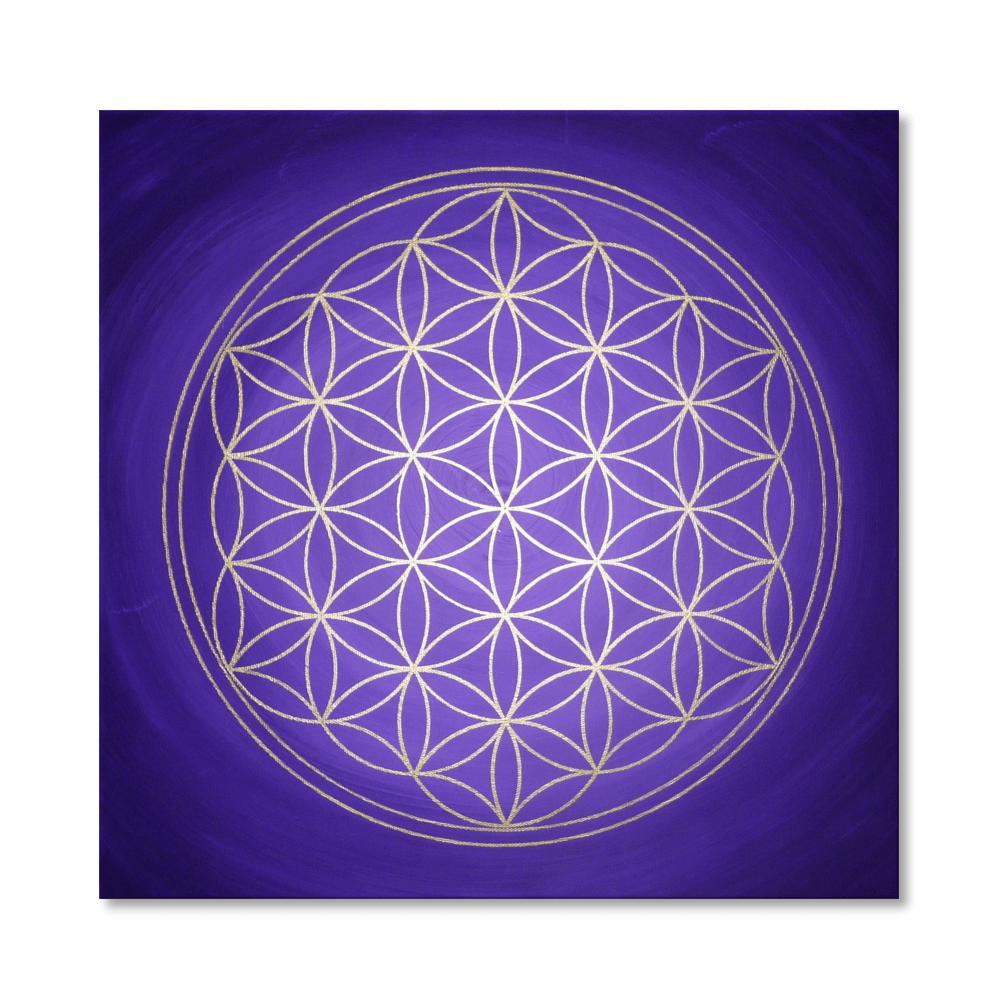 Wandbild Blume des Lebens Gold und Violett Seelentor ab Größe 30cm x 30cm - Energiebild handgemalt