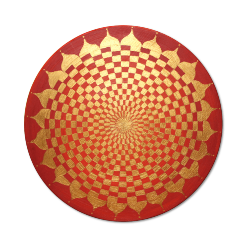 Holzscheibe bemalt mit Pranagenerator Gold roter Lotus