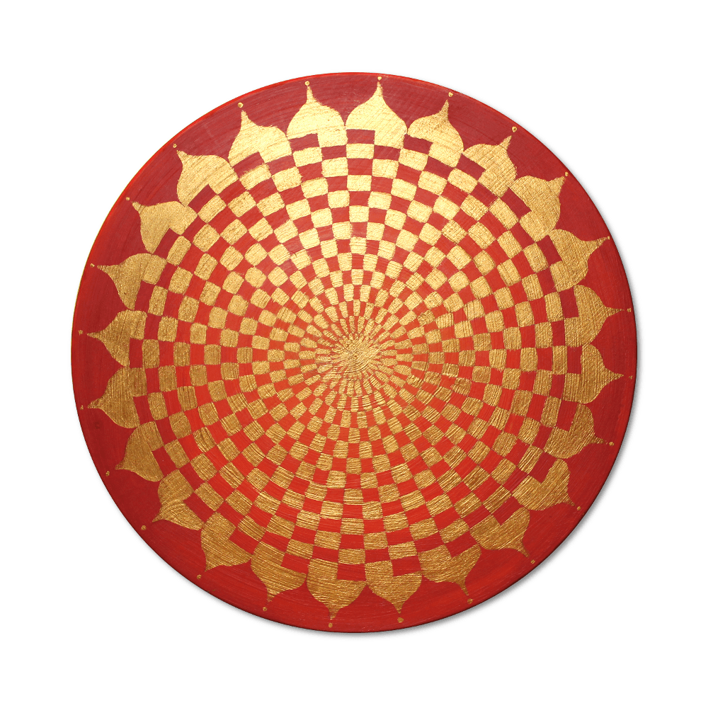 Holzscheibe bemalt mit Pranagenerator Gold roter Lotus Größe 50cm - Energiebild handgemalt