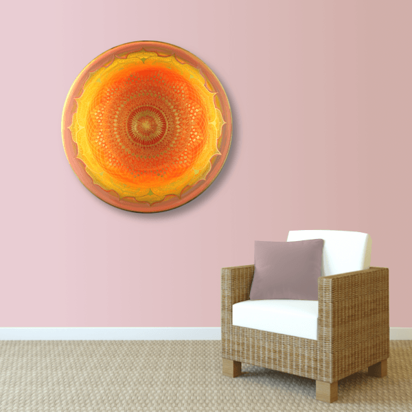 Wandbild Energiebild Mandala Muladhara Lebenskraft gold gelb_altrosa