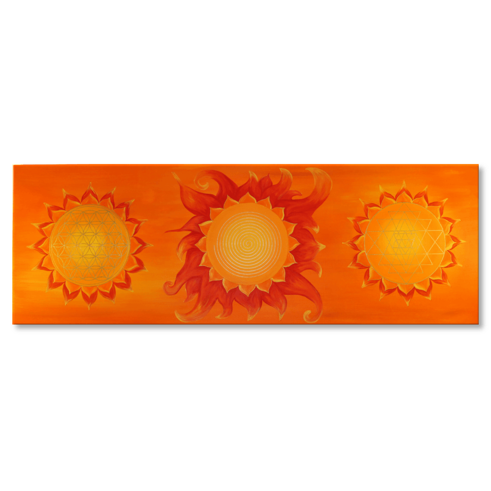 Wandbild Power of Symbols Blume des Lebens Spirale Sri Yantra Gold ab Größe 40cm x 120cm - Energiebild handgemalt