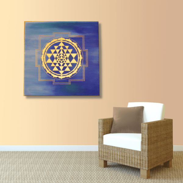 Wandbild Energiebild Sri Yantra Yantra in gold_apricot