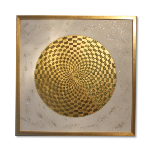 Leinwandbild Pranagenerator Goldkugel ab Größe 50cm x 50cm - 24 Karat Gold Wandbild handgefertigt_Frontal