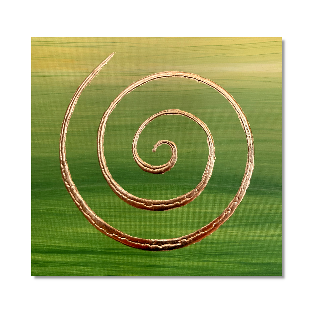 Wandbild 3D Spirale grün 24 Karat Blattgold ab Größe 40cm x 40cm - Energiebild handgemalt
