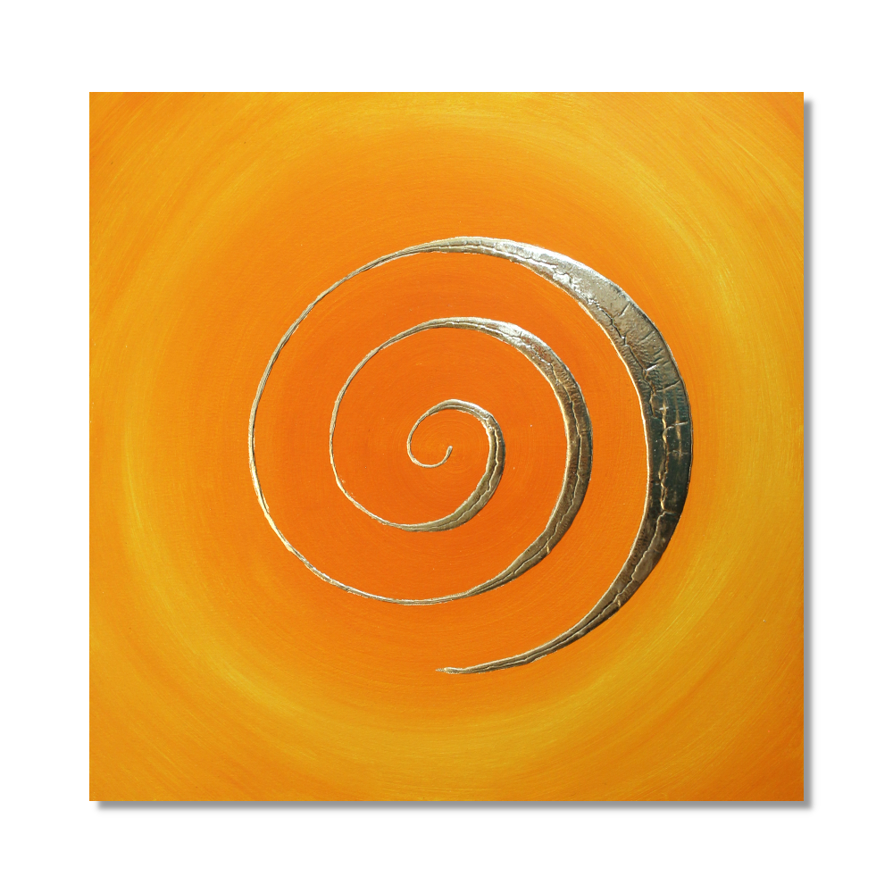 Wandbild 3D Spirale orange 24 Karat Blattgold ab Größe 40cm x 40cm - Energiebild handgemalt