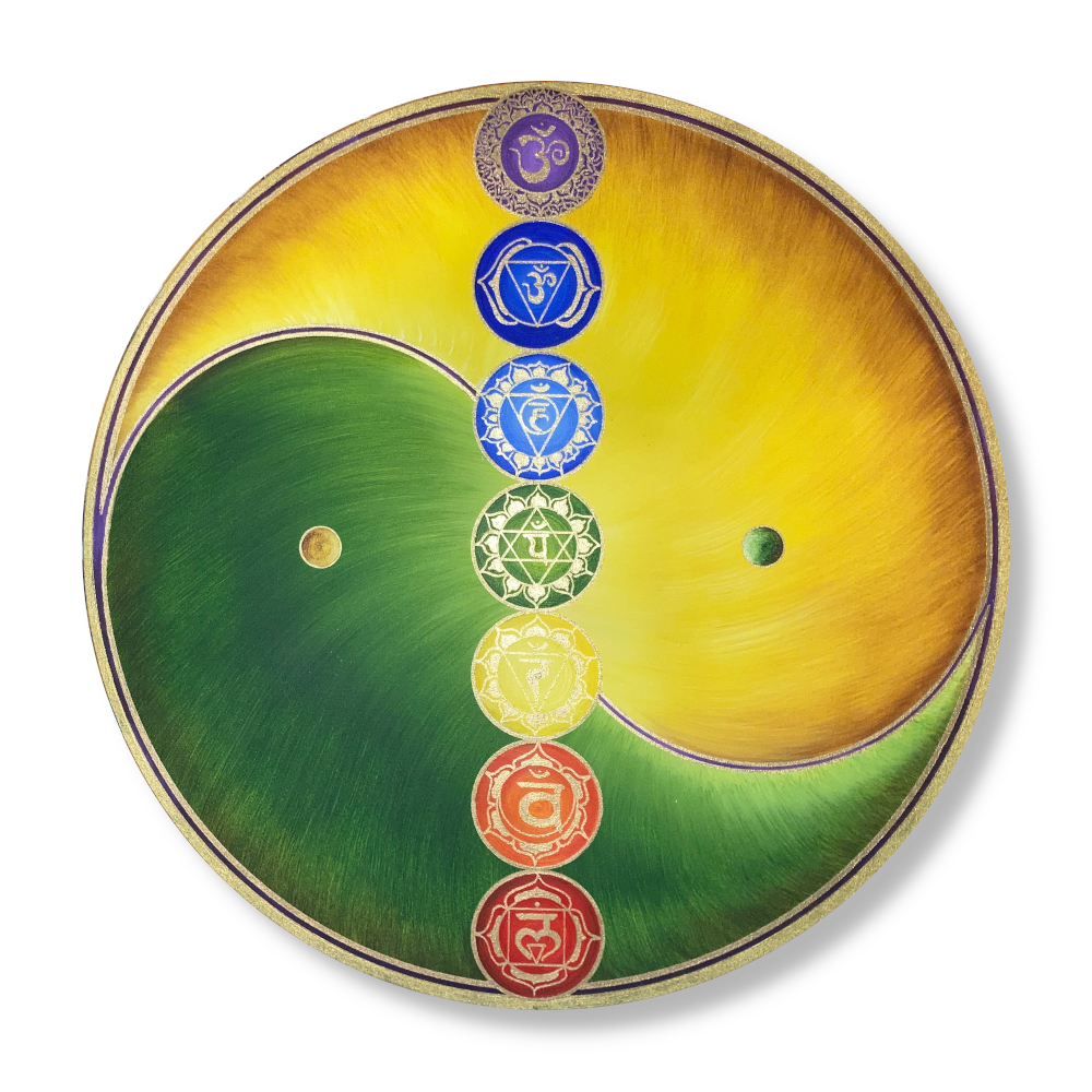 Leinwandbild Yin Yang Harmonie im Ganzen 2 mit 7 Chakren in Gold ab Größe 50cm bis 160cm - handgemalt