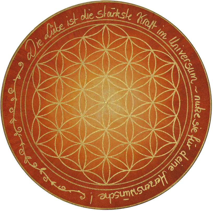 Wandbild Blume des Lebens Liebe ab Größe 30 cm mit Kraftspruch - Energiebild handgemalt