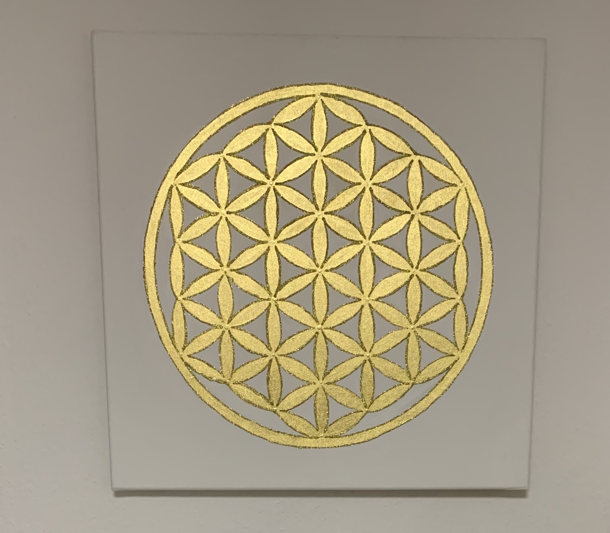 Original - Blume des Lebens Goldblume Acryl & 24 K Gold, Ø 60 cm – harmonische in Echtgold - sofort verfügbar